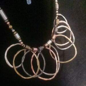 Plunder designer Multi-Color Hoop gold, copper, silver bib collar Necklace.